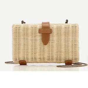 NWOT J. Crew Rattan Straw Clutch with Chain